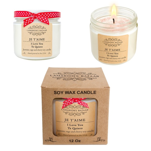 JE T'AIME - I LOVE YOU - TE QUIERO - Jasmine, Sage + Cherry Blossom - Soy Candle - Picture 7 of 7